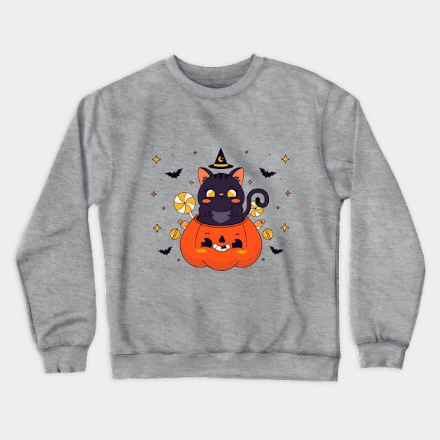 Halloween - Cat - New Year - Pumpkin Crewneck Sweatshirt by  El-Aal